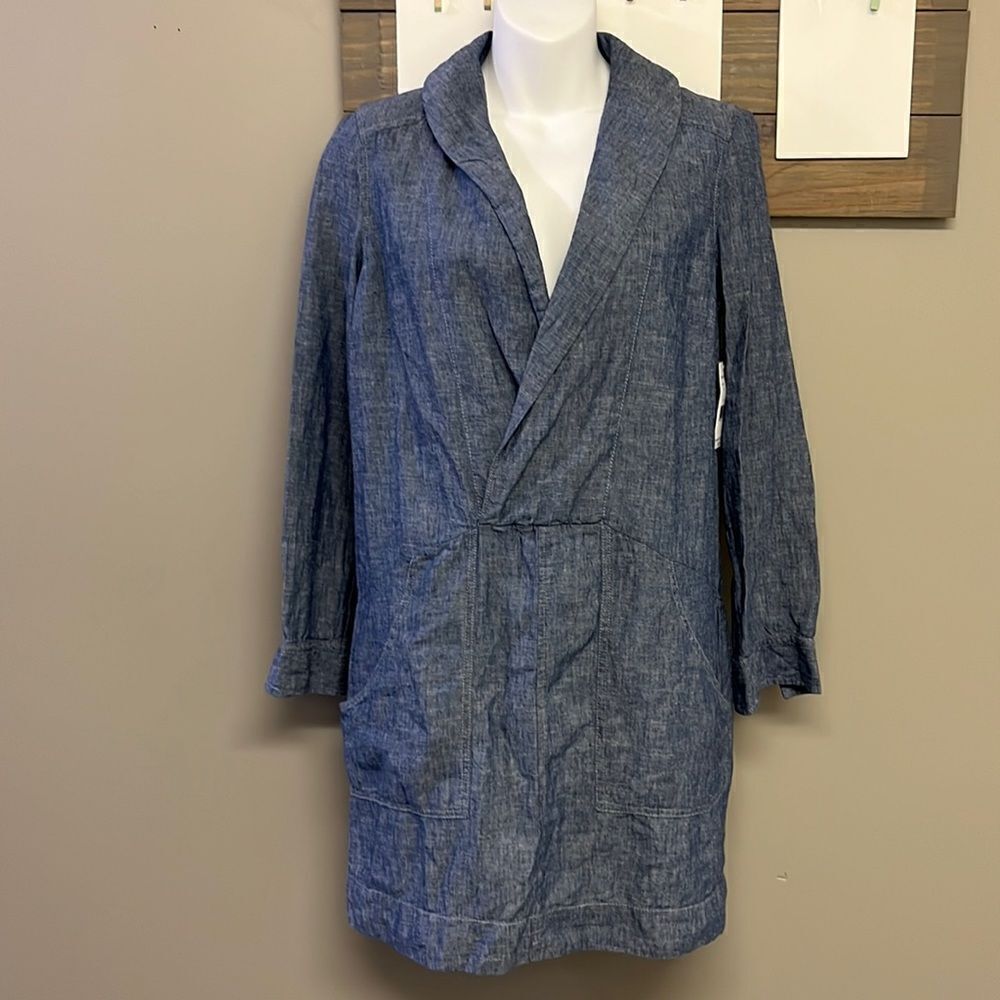 Free People Linen V-Neck Collar Long Sleeve Mini Dress w/ Pockets- Size XS